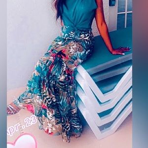 Tropical print maxi skirt